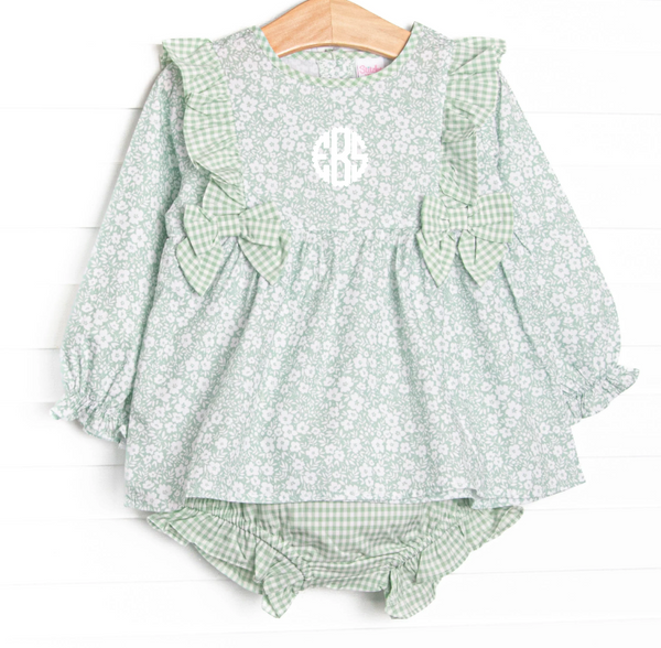 Garden Gate Gingham Side Tie Diaper Set, Green