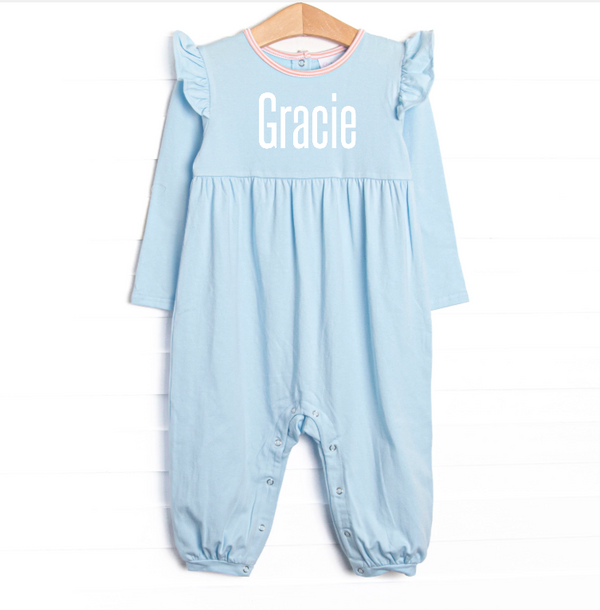 Gracie Romper, Light Blue and Peach Stripe