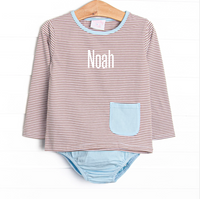 Noah Diaper Set, Light Blue and Brown Stripe