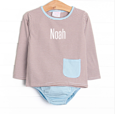 Noah Diaper Set, Light Blue and Brown Stripe