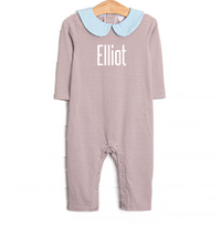 Elliot Romper, Light Blue and Brown Stripe