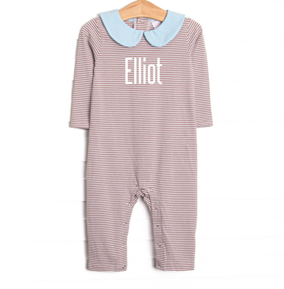Elliot Romper, Light Blue and Brown Stripe