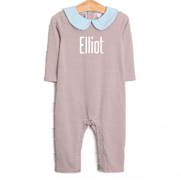 Elliot Romper, Light Blue and Brown Stripe