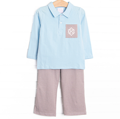 Levi Pant Set, Light Blue and Brown Stripe