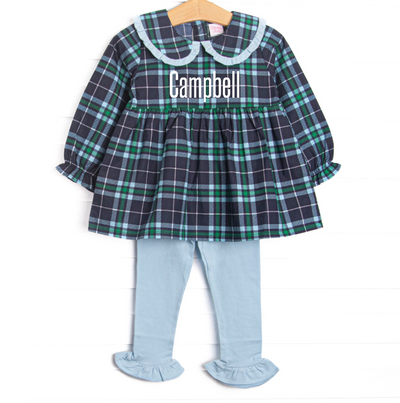 Campbell Long Sleeve Legging Set, Navy Plaid