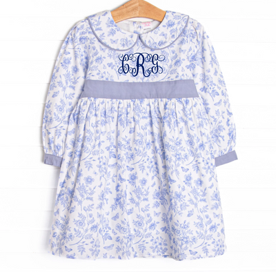 Timeless Toile Long Sleeve Collared Dress, Blue