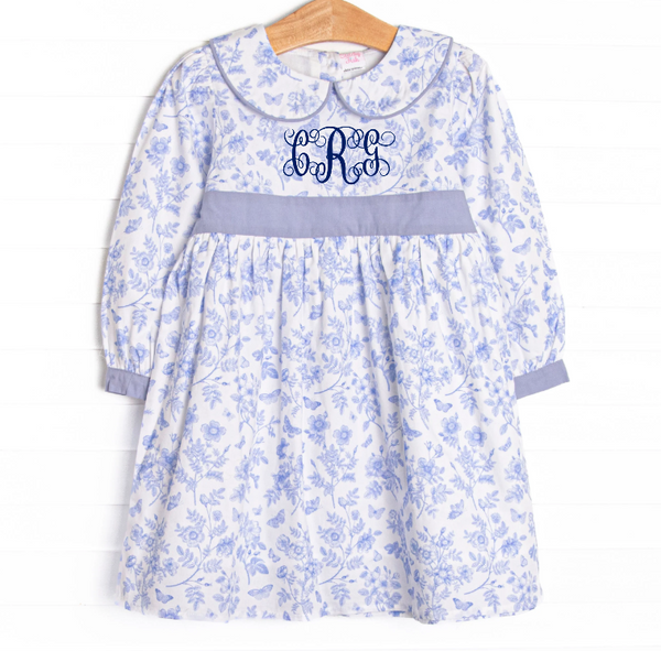 Timeless Toile Long Sleeve Collared Dress, Blue