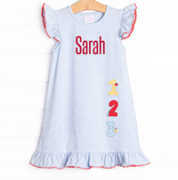 Easy As 1, 2, 3 Applique Dress, Blue Stripe