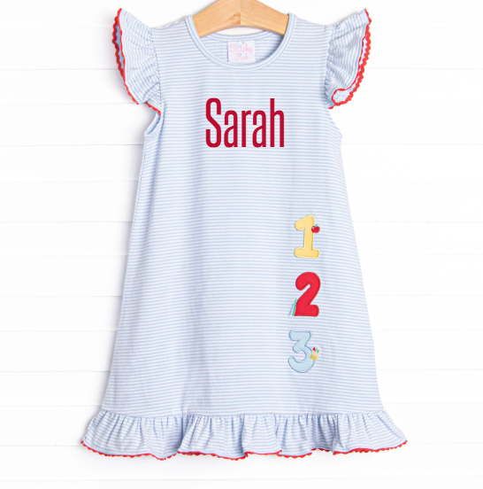Easy As 1, 2, 3 Applique Dress, Blue Stripe