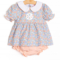 Drenched in Dahlias Collared Diaper Set, Blue