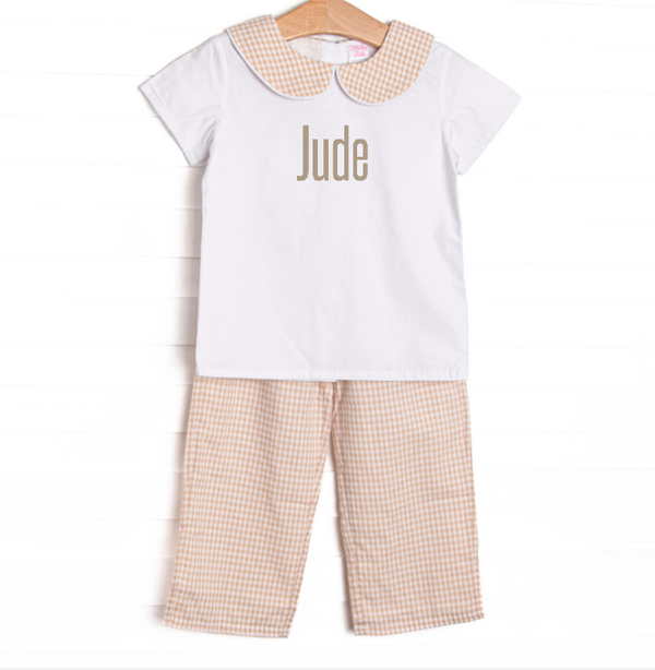 Jude Pant Set, Tan Gingham