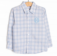Bleu: Conrad Classic Button-Up Shirt, Light Blue and Tan Plaid