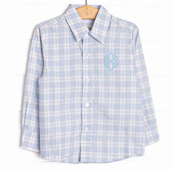 Bleu: Conrad Classic Button-Up Shirt, Light Blue and Tan Plaid