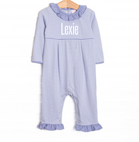Lexie Ruffle Romper, Periwinkle Stripe
