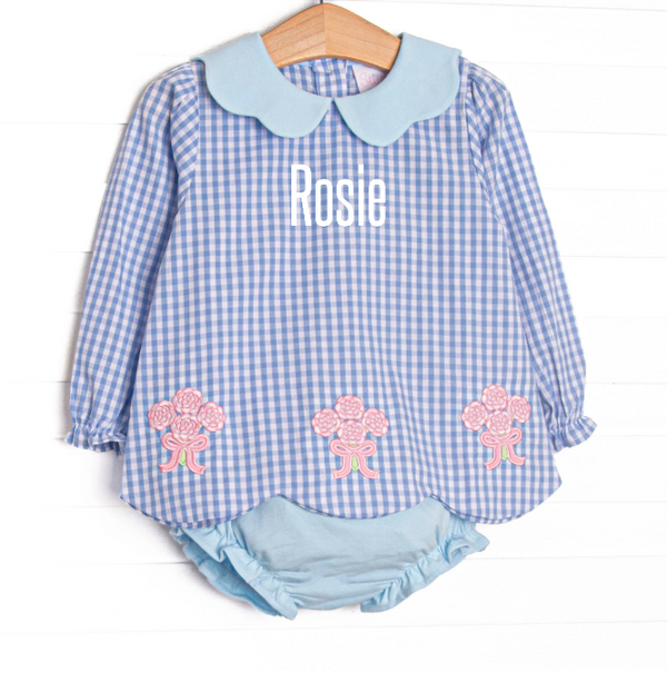 Wrapped in Roses Applique Diaper Set, Blue