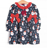 Seasonal Snowfall Ruffle Neck Side Tie Dress, Navy