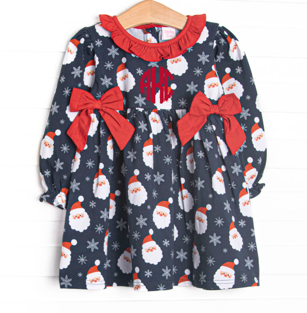 Seasonal Snowfall Ruffle Neck Side Tie Dress, Navy