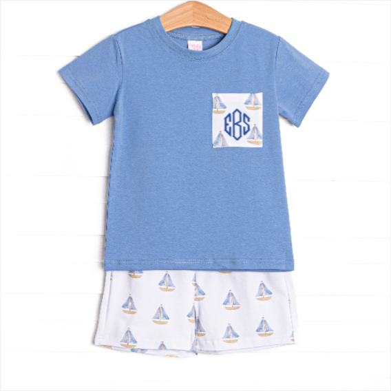 Sea Breeze and Sails Short Set, Blue