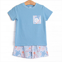 Sea Turtle Season Short Set, Blue