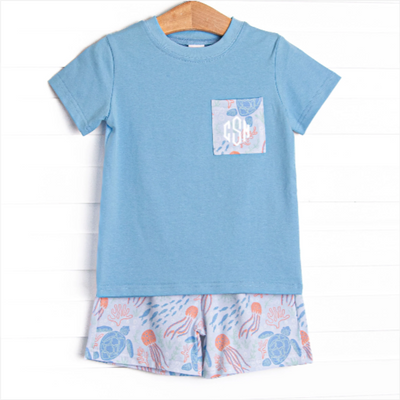 Sea Turtle Season Short Set, Blue