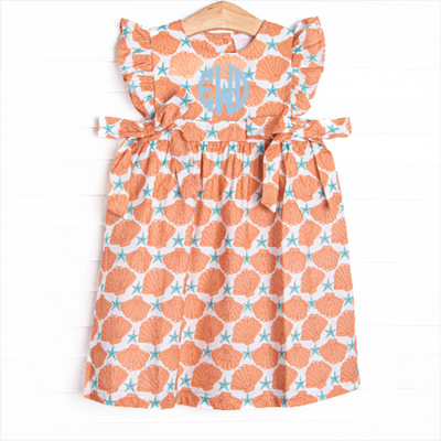 Seashore Shells Side Tie Dress, Orange
