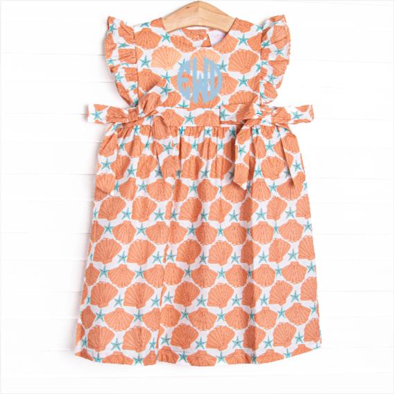 Seashore Shells Side Tie Dress, Orange