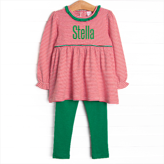 Seasonal Stripes Pima Legging Set, Red