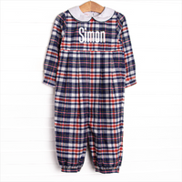 Simon Romper, Navy and Red Plaid