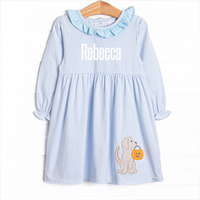 Snack O'Lantern Pup Applique Dress, Blue