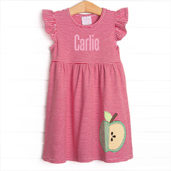 Snack Time Slices Applique Dress, Red
