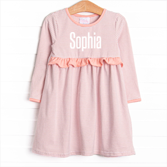 Sophia Ruffle Dress, Dusty Rose Stripe