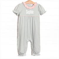 Sophie Pima Long Romper, Light Pink and Sage Stripe