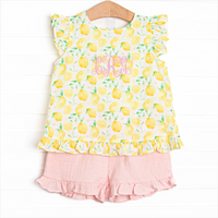 Sorrento Slices Muslin Flutter Sleeve Short Set, Yellow