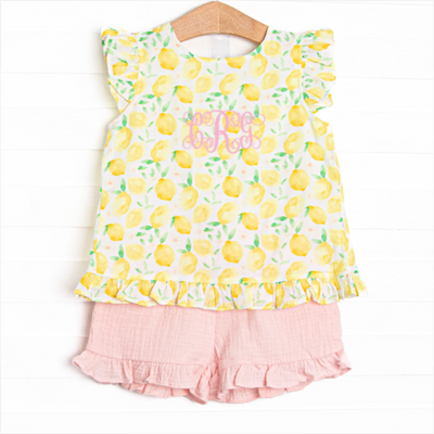 Sorrento Slices Muslin Flutter Sleeve Short Set, Yellow