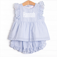 Southern Seersucker Ruffle Short Set, Blue