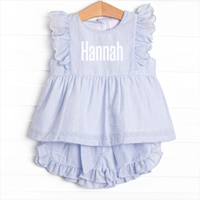 Southern Seersucker Ruffle Short Set, Blue