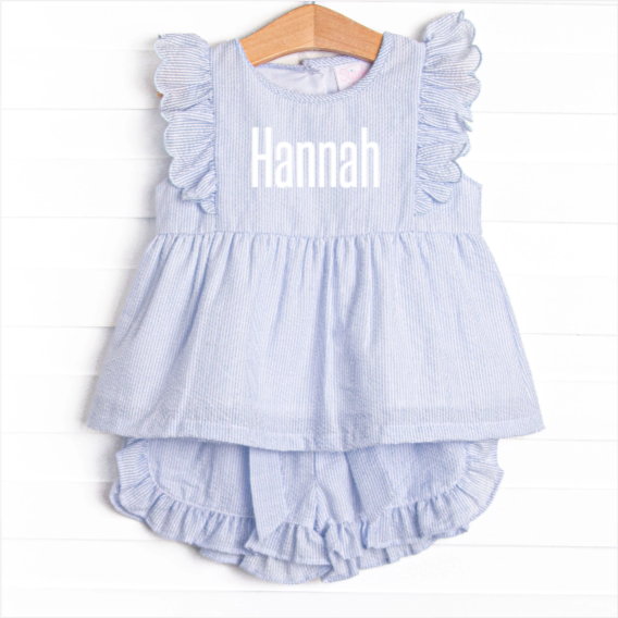 Southern Seersucker Ruffle Short Set, Blue