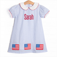 Stars and Stripes Applique Dress, Blue