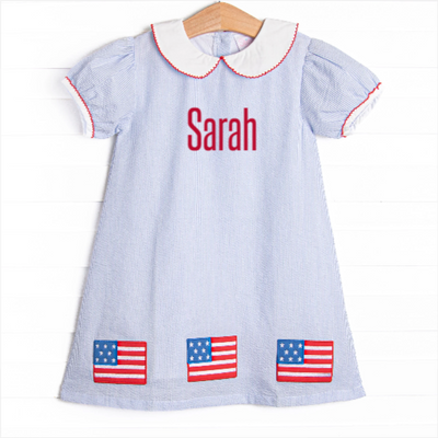 Stars and Stripes Applique Dress, Blue