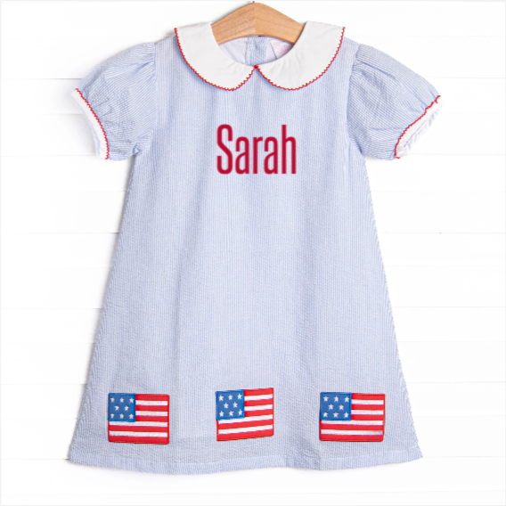 Stars and Stripes Applique Dress, Blue