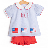 Stars and Stripes Applique Ruffle Short Set, Blue