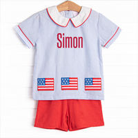 Stars and Stripes Applique Short Set, Blue