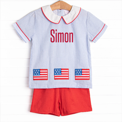 Stars and Stripes Applique Short Set, Blue