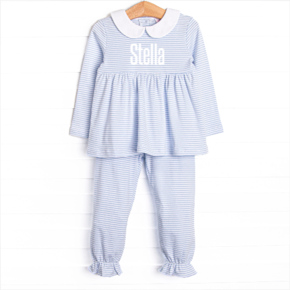 Stella Pima Pant Set, Light Blue Stripe