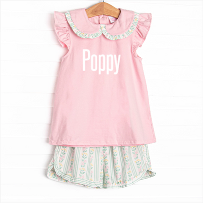 Stems and Stripes Ruffle Short Set, Green