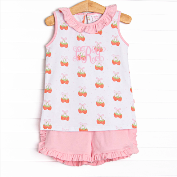 Strawberry Bundles Ruffle Short Set, Pink