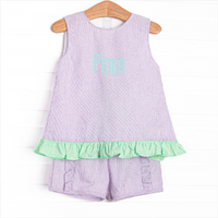 Subtle Seersucker Ruffle Short Set, Purple