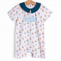 Sunset Sailing Collared Romper, Blue