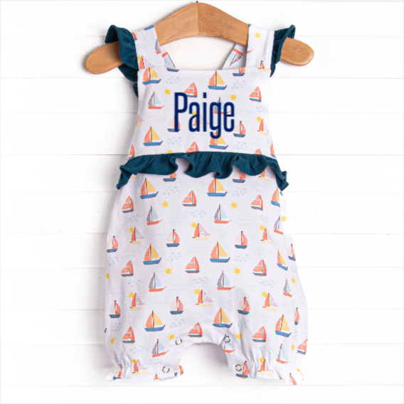 Sunset Sailing Ruffle Romper, Blue