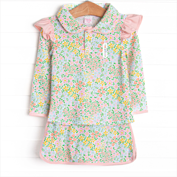 Sunshine Serve Collared Skirt Set, Pink Floral